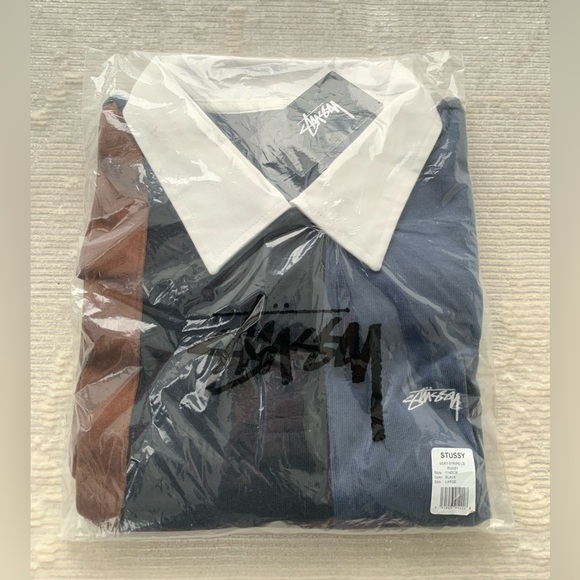 NEW Stussy Vertical Stripe Long Sleeve Rugby 1140228 Black - Size LARGE Shirt - Picture 2 of 8